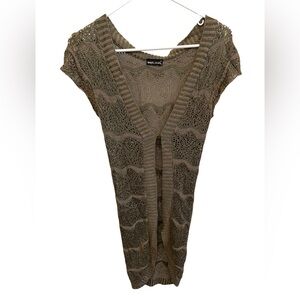 Wet Seal Vintage Loose Knit Crotchet Forest Green Short Sleeve Cardigan Small S